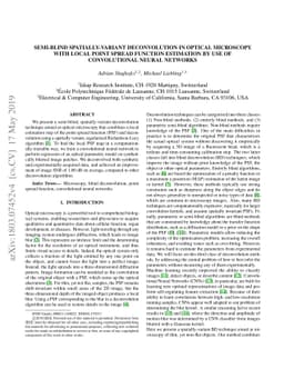 Semi-Blind Spatially-Variant Deconvolution in Optical Microscopy with
  Local Point Spread Function Estimation By Use Of Convolutional Neural
  Networks