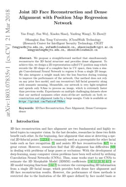 Joint 3D Face Reconstruction and Dense Alignment with Position Map
  Regression Network