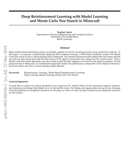 Deep Reinforcement Learning with Model Learning and Monte Carlo Tree
  Search in Minecraft