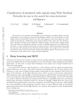 Classification of simulated radio signals using Wide Residual Networks
  for use in the search for extra-terrestrial intelligence