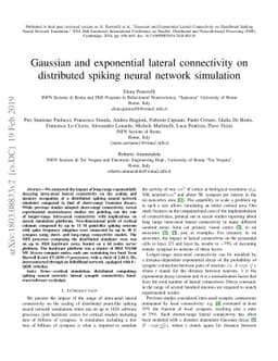 Gaussian and exponential lateral connectivity on distributed spiking
  neural network simulation