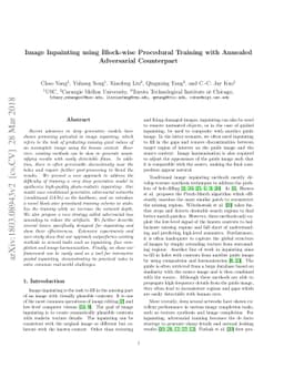 Image Inpainting using Block-wise Procedural Training with Annealed
  Adversarial Counterpart