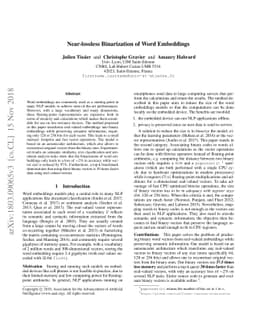 Near-lossless Binarization of Word Embeddings