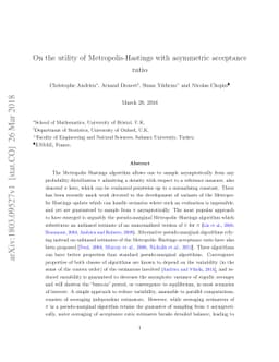 On the utility of Metropolis-Hastings with asymmetric acceptance ratio
