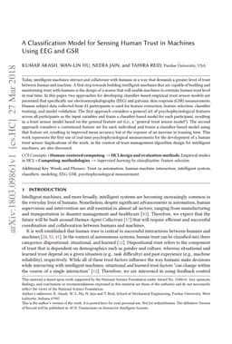 A Classification Model for Sensing Human Trust in Machines Using EEG and
  GSR