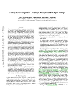 Entropy based Independent Learning in Anonymous Multi-Agent Settings