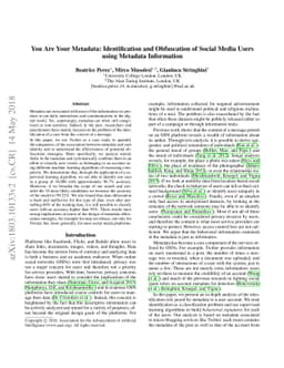 You are your Metadata: Identification and Obfuscation of Social Media
  Users using Metadata Information