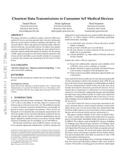 Cleartext Data Transmissions in Consumer IoT Medical Devices