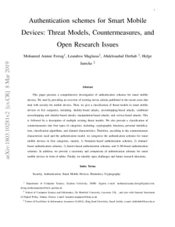 Authentication schemes for Smart Mobile Devices: Threat Models,
  Countermeasures, and Open Research Issues