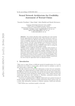 Neural Network Architecture for Credibility Assessment of Textual Claims