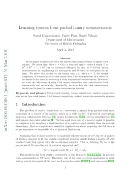 Learning tensors from partial binary measurements
