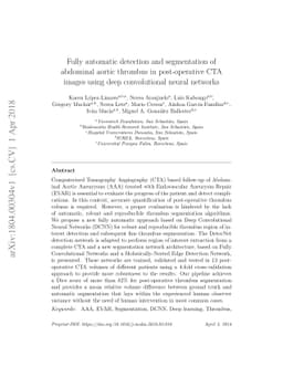 Fully automatic detection and segmentation of abdominal aortic thrombus
  in post-operative CTA images using deep convolutional neural networks
