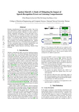 Spoken SQuAD: A Study of Mitigating the Impact of Speech Recognition
  Errors on Listening Comprehension