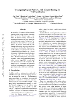 Investigating Capsule Networks with Dynamic Routing for Text
  Classification