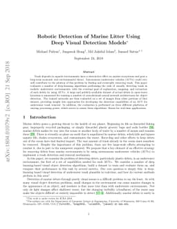 Robotic Detection of Marine Litter Using Deep Visual Detection Models