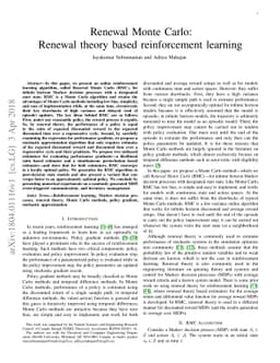 Renewal Monte Carlo: Renewal theory based reinforcement learning