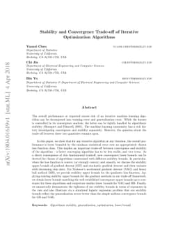 Stability and Convergence Trade-off of Iterative Optimization Algorithms