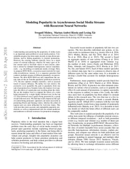 Modeling Popularity in Asynchronous Social Media Streams with Recurrent
  Neural Networks