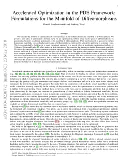 Accelerated Optimization in the PDE Framework: Formulations for the
  Manifold of Diffeomorphisms