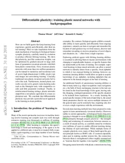 Differentiable plasticity: training plastic neural networks with
  backpropagation