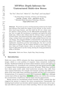 MVSNet: Depth Inference for Unstructured Multi-view Stereo