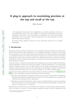 A plug-in approach to maximising precision at the top and recall at the
  top