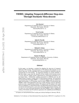 TIDBD: Adapting Temporal-difference Step-sizes Through Stochastic
  Meta-descent