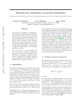 Derivative free optimization via repeated classification