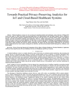 Towards Practical Privacy-Preserving Analytics for IoT and Cloud Based
  Healthcare Systems