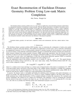 Exact Reconstruction of Euclidean Distance Geometry Problem Using
  Low-rank Matrix Completion