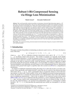 Robust 1-Bit Compressed Sensing via Hinge Loss Minimization
