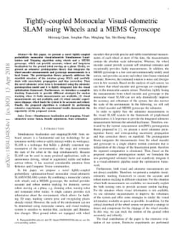 Tightly-coupled Monocular Visual-odometric SLAM using Wheels and a MEMS
  Gyroscope