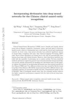 Incorporating Dictionaries into Deep Neural Networks for the Chinese
  Clinical Named Entity Recognition