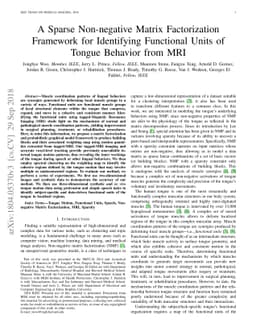 A Sparse Non-negative Matrix Factorization Framework for Identifying
  Functional Units of Tongue Behavior from MRI