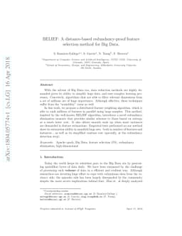 BELIEF: A distance-based redundancy-proof feature selection method for
  Big Data
