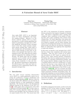 A Univariate Bound of Area Under ROC