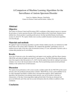 A Comparison of Machine Learning Algorithms for the Surveillance of
  Autism Spectrum Disorder