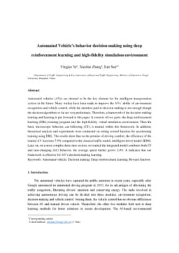 Automated vehicle's behavior decision making using deep reinforcement
  learning and high-fidelity simulation environment
