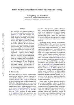 Robust Machine Comprehension Models via Adversarial Training