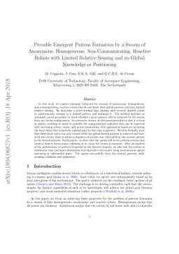 Provable Emergent Pattern Formation by a Swarm of Anonymous,
  Homogeneous, Non-Communicating, Reactive Robots with Limited Relative Sensing
  and no Global Knowledge or Positioning