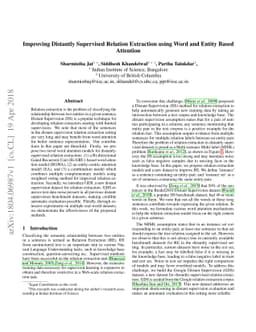 Improving Distantly Supervised Relation Extraction using Word and Entity
  Based Attention
