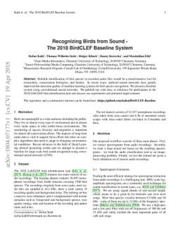 Recognizing Birds from Sound - The 2018 BirdCLEF Baseline System