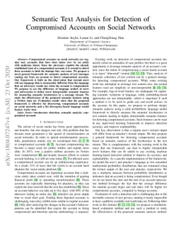 Semantic Text Analysis for Detection of Compromised Accounts on Social
  Networks