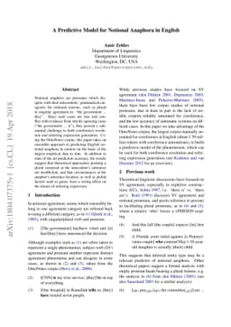 A Predictive Model for Notional Anaphora in English