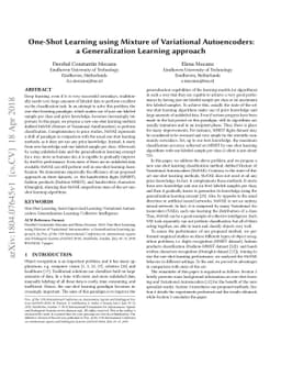 One-Shot Learning using Mixture of Variational Autoencoders: a
  Generalization Learning approach