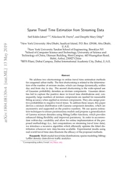 Sparse Travel Time Estimation from Streaming Data