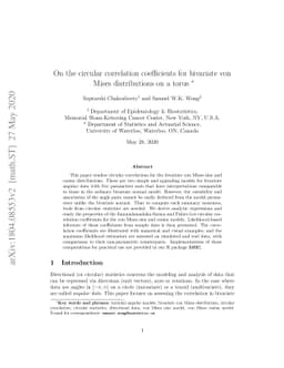 On the circular correlation coefficients for bivariate von Mises
  distributions on a torus