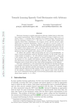 Towards Learning Sparsely Used Dictionaries with Arbitrary Supports