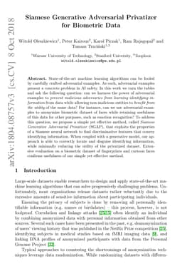 Siamese Generative Adversarial Privatizer for Biometric Data