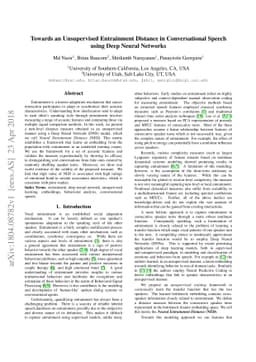 Towards an Unsupervised Entrainment Distance in Conversational Speech
  using Deep Neural Networks